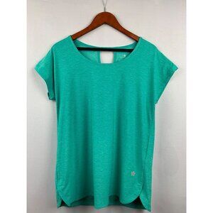 Tuff Athletics Womens Turquoise Athletic Top Loose Fit Keyhole Back Moisture Wic